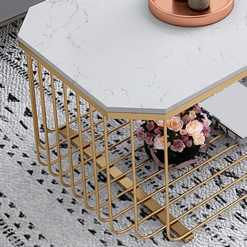 Gold Metal Frame Coffee Table Luxurious Cocktail Table with Storage Clearhalo 'Coffee & Accent Tables' 'Coffee Tables' 'coffee_tables' 'furn' 'furn_coffee_tables' 'Furniture' 'Living Room Furniture' 6236550