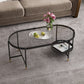 Contemporary Elliptical Glass & Slate Coffee Cocktail Table with Storage Shelf 39.5"L x 19.5"W x 18"H Glass Clearhalo 'Coffee & Accent Tables' 'Coffee Tables' 'coffee_tables' 'furn' 'furn_coffee_tables' 'Furniture' 'Living Room Furniture' 6236590
