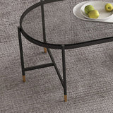 Contemporary Elliptical Glass & Slate Coffee Cocktail Table with Storage Shelf Clearhalo 'Coffee & Accent Tables' 'Coffee Tables' 'coffee_tables' 'furn' 'furn_coffee_tables' 'Furniture' 'Living Room Furniture' 6236596