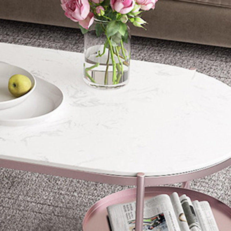 Contemporary Elliptical Glass & Slate Coffee Cocktail Table with Storage Shelf Clearhalo 'Coffee & Accent Tables' 'Coffee Tables' 'coffee_tables' 'furn' 'furn_coffee_tables' 'Furniture' 'Living Room Furniture' 6236598