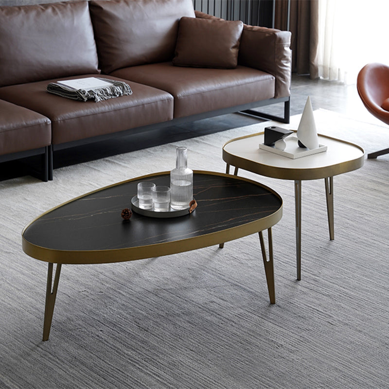 Glam Table basse ovale/carrée en fausse pierre à 3 pieds