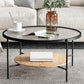 Mesa de centro individual contemporánea con tapa de cristal redonda de 4 patas y estante de almacenamiento