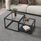 Square Nesting Coffee Table Modern Glass Top Frame Cocktail Table 31.5"L x 31.5"W x 18"H Black Clearhalo 'Coffee & Accent Tables' 'Coffee Tables' 'coffee_tables' 'furn' 'furn_coffee_tables' 'Furniture' 'Living Room Furniture' 6236674