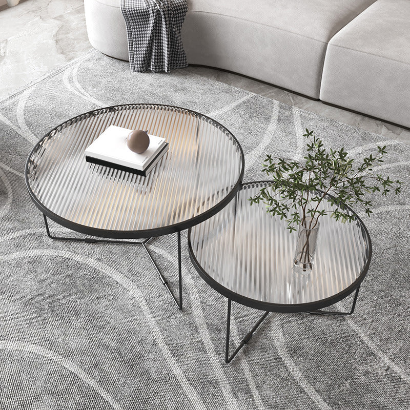 Contemporary Cocktail Table Cross Legs Glass Top Round Coffee Table