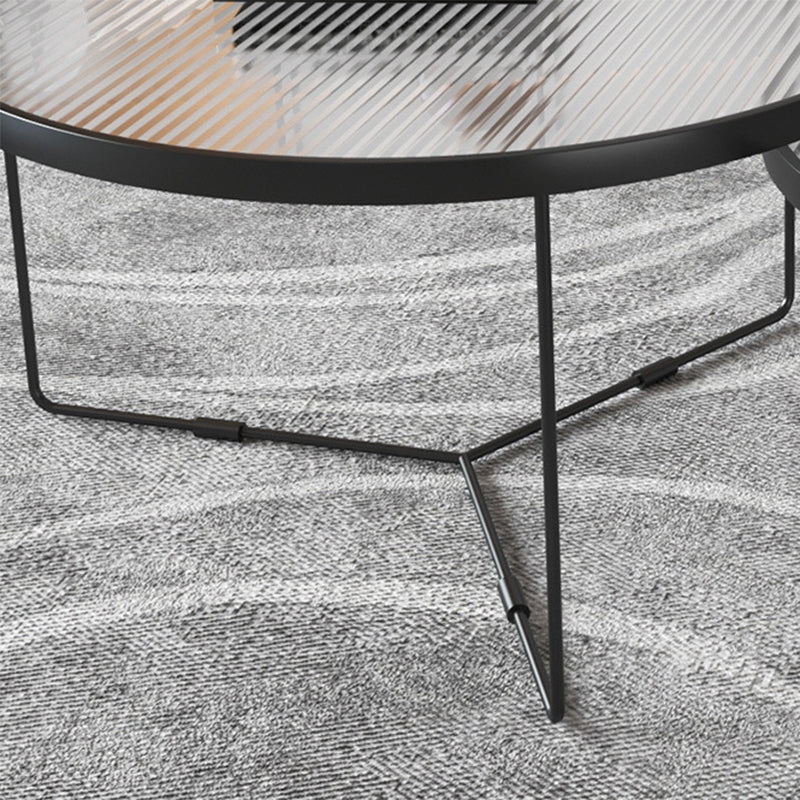 Contemporary Cocktail Table Cross Legs Glass Top Round Coffee Table