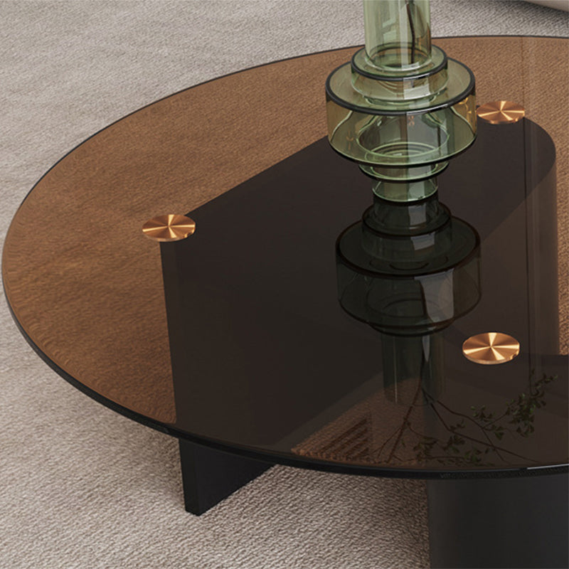 Contemporary Glass Top Round Coffee Table Abstract Cocktail Table