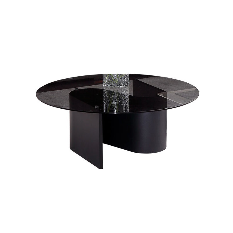 Contemporary Glass Top Round Coffee Table Abstract Cocktail Table