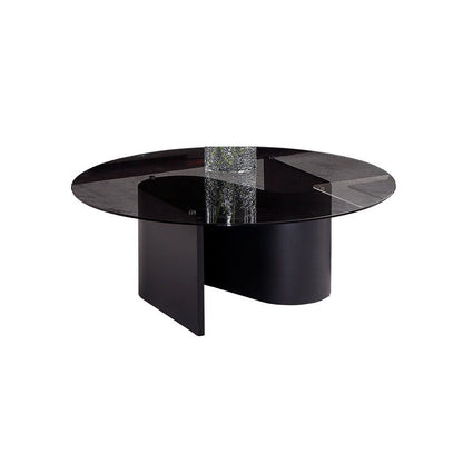 Contemporary Glass Top Round Coffee Table Abstract Cocktail Table