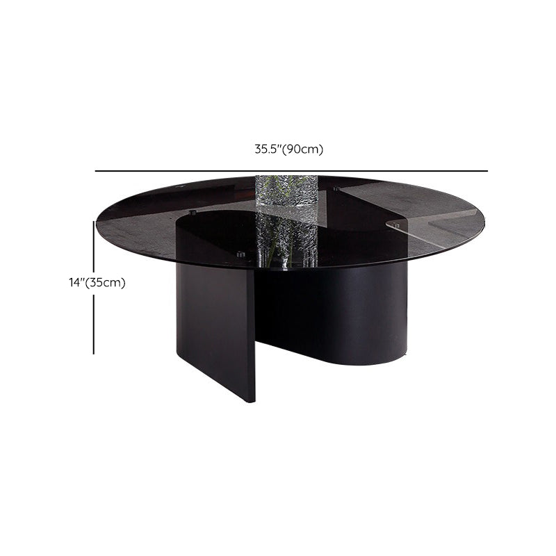 Contemporary Glass Top Round Coffee Table Abstract Cocktail Table