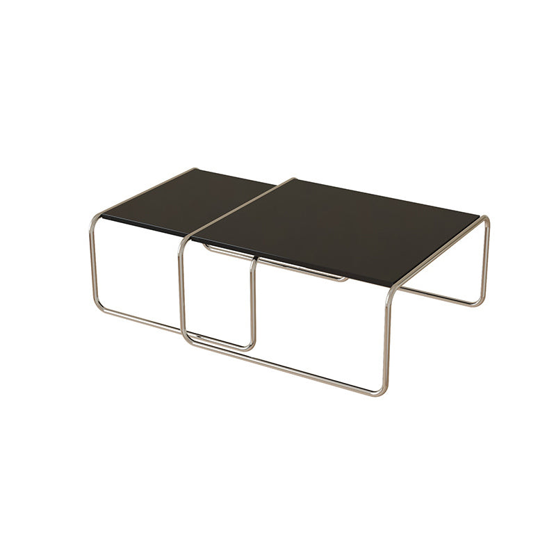 Square Steel Sled Coffee Table Modern 2 Nesting Cocktail Table 31"L x 31"W x 15"H + 28"L x 28"W x 14"H Black Clearhalo 'Coffee & Accent Tables' 'Coffee Tables' 'coffee_tables' 'furn' 'furn_coffee_tables' 'Furniture' 'Living Room Furniture' 6236741