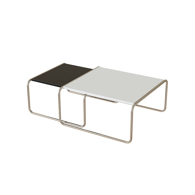 Square Steel Sled Coffee Table Modern 2 Nesting Cocktail Table 31"L x 31"W x 15"H + 28"L x 28"W x 14"H White-Black Clearhalo 'Coffee & Accent Tables' 'Coffee Tables' 'coffee_tables' 'furn' 'furn_coffee_tables' 'Furniture' 'Living Room Furniture' 6236742