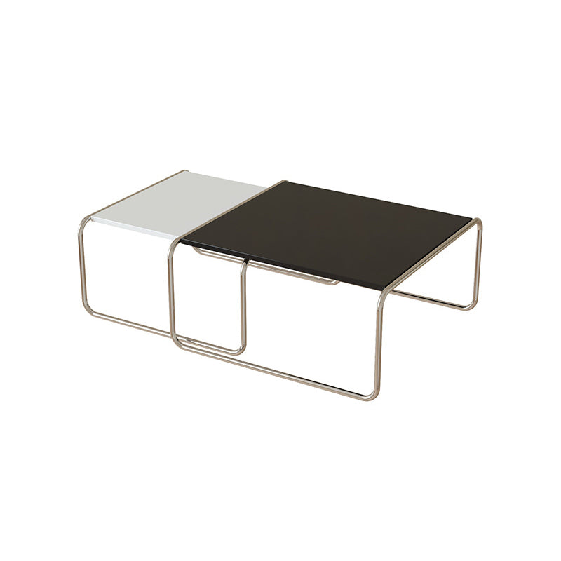 Square Steel Sled Coffee Table Modern 2 Nesting Cocktail Table 31"L x 31"W x 15"H + 28"L x 28"W x 14"H Black-White Clearhalo 'Coffee & Accent Tables' 'Coffee Tables' 'coffee_tables' 'furn' 'furn_coffee_tables' 'Furniture' 'Living Room Furniture' 6236746