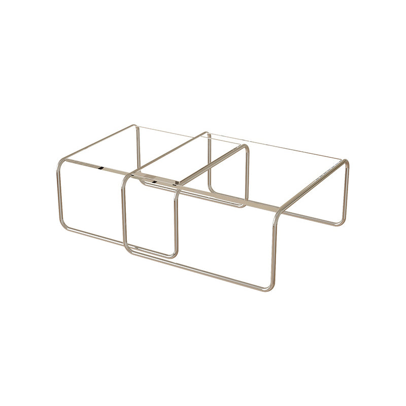 Square Steel Sled Coffee Table Modern 2 Nesting Cocktail Table 31"L x 31"W x 15"H + 28"L x 28"W x 14"H Clear Clearhalo 'Coffee & Accent Tables' 'Coffee Tables' 'coffee_tables' 'furn' 'furn_coffee_tables' 'Furniture' 'Living Room Furniture' 6236748