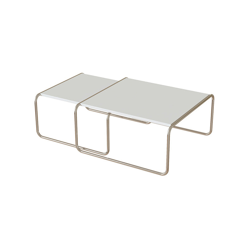 Square Steel Sled Coffee Table Modern 2 Nesting Cocktail Table 31"L x 31"W x 15"H + 28"L x 28"W x 14"H White Clearhalo 'Coffee & Accent Tables' 'Coffee Tables' 'coffee_tables' 'furn' 'furn_coffee_tables' 'Furniture' 'Living Room Furniture' 6236750