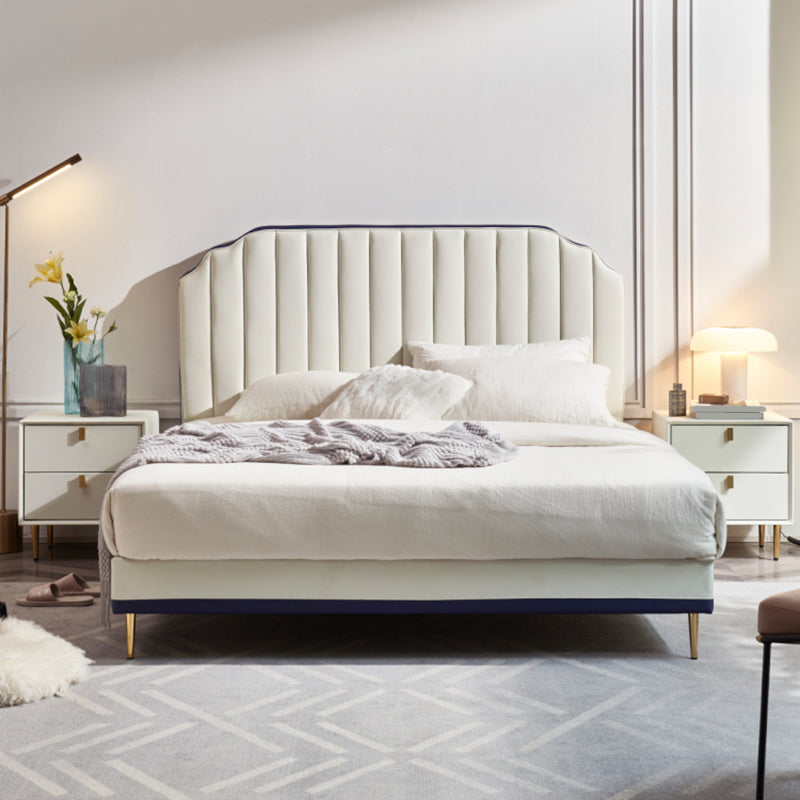 Stepped Glam Standard Bed Beige with Headboard Bed Frame Panel Clearhalo 'Bedroom Furniture' 'Beds' 'furn' 'furn_beds' 'Furniture' 6236974