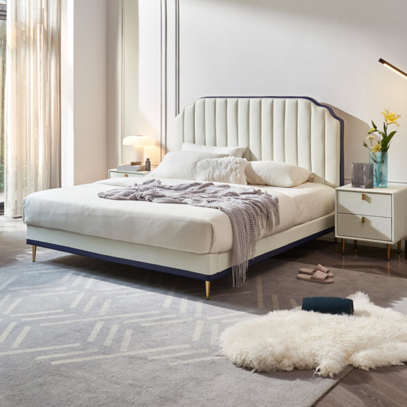 Stepped Glam Standard Bed Beige with Headboard Bed Frame Panel Clearhalo 'Bedroom Furniture' 'Beds' 'furn' 'furn_beds' 'Furniture' 6236976