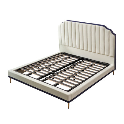 Stepped Glam Standard Bed Beige with Headboard Bed Frame Panel California King Clearhalo 'Bedroom Furniture' 'Beds' 'furn' 'furn_beds' 'Furniture' 6236978