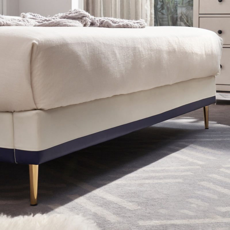 Stepped Glam Standard Bed Beige with Headboard Bed Frame Panel Clearhalo 'Bedroom Furniture' 'Beds' 'furn' 'furn_beds' 'Furniture' 6236980