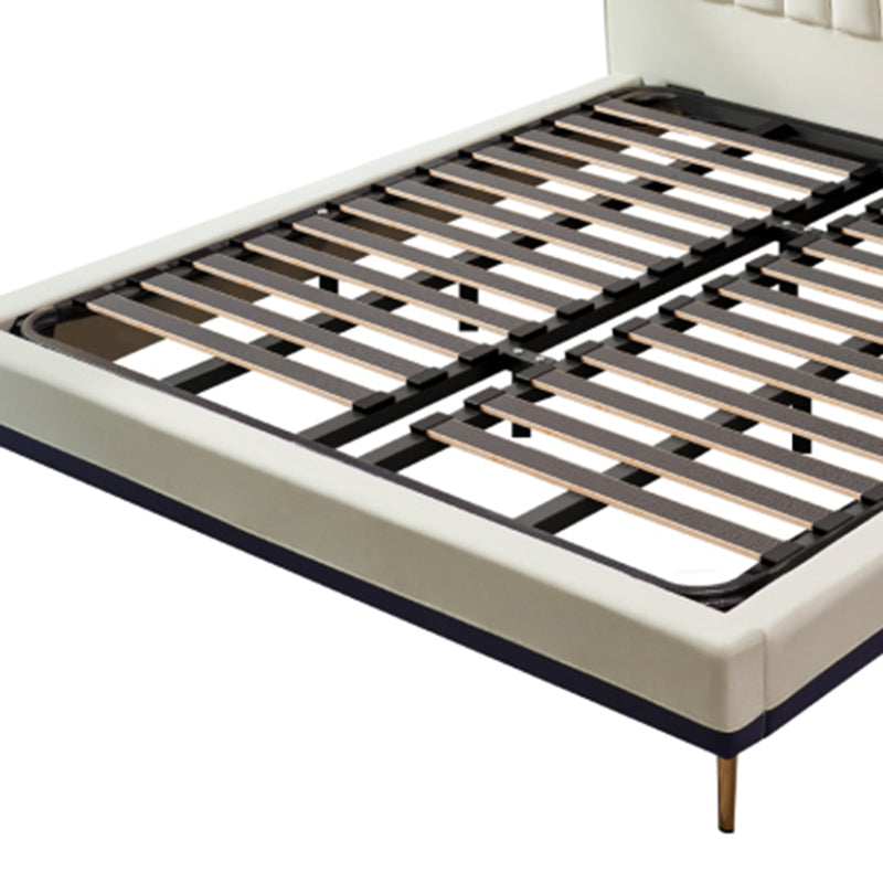 Stepped Glam Standard Bed Beige with Headboard Bed Frame Panel Clearhalo 'Bedroom Furniture' 'Beds' 'furn' 'furn_beds' 'Furniture' 6236981