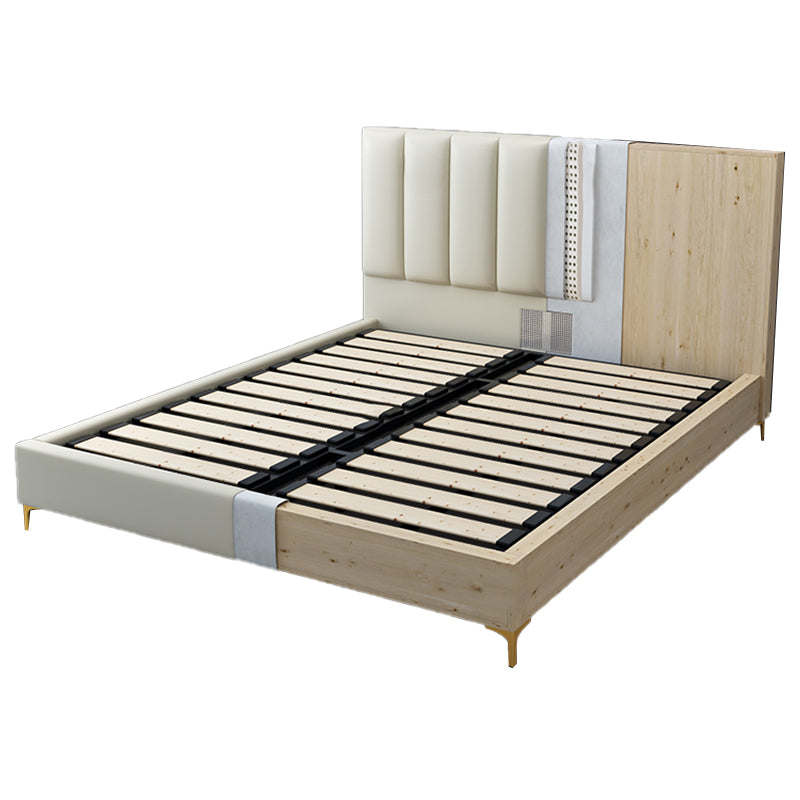 Wood and Upholstered Standard Bed Low Profile Bed with Custom Legs