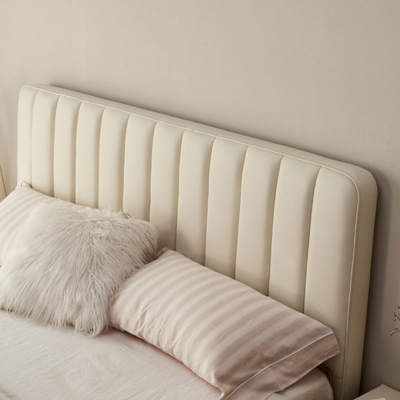 Glam Beige Bed Frame Upholstered Headboard Standard Bed Rectangular