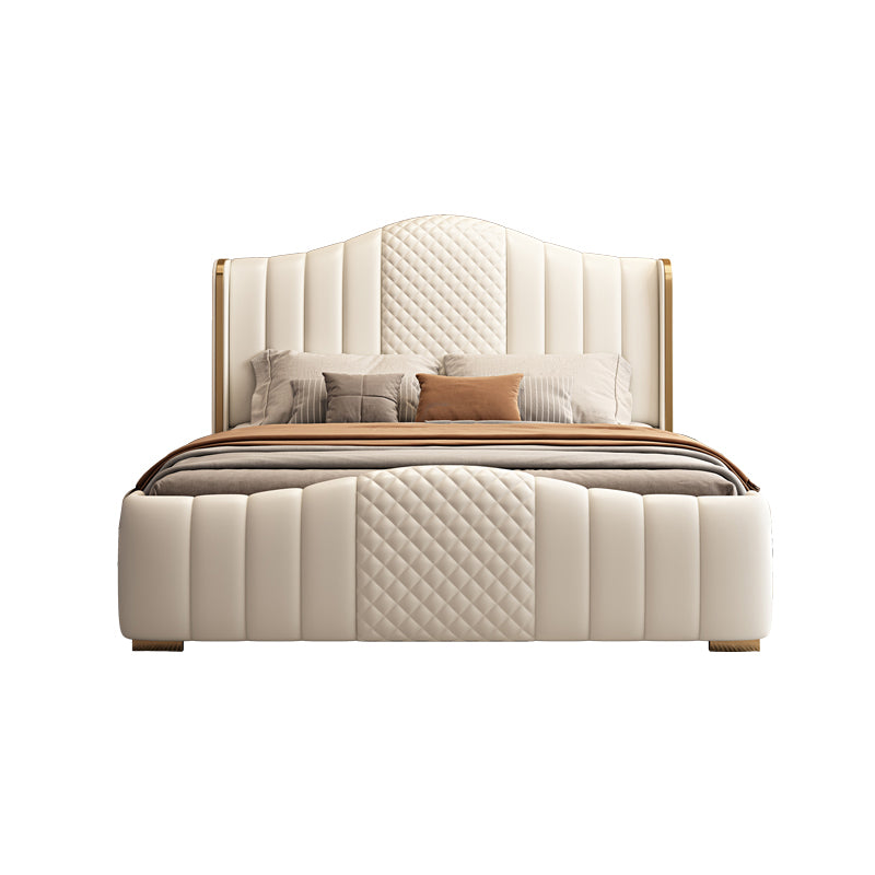 Glam Beige Standard Bed Camel Back Pine Wood and Metal Panel Bed Clearhalo 'Bedroom Furniture' 'Beds' 'furn' 'furn_beds' 'Furniture' 6237100