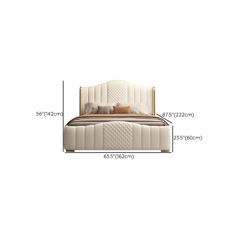 Glam Beige Standard Bed Camel Back Pine Wood and Metal Panel Bed Clearhalo 'Bedroom Furniture' 'Beds' 'furn' 'furn_beds' 'Furniture' 6237108