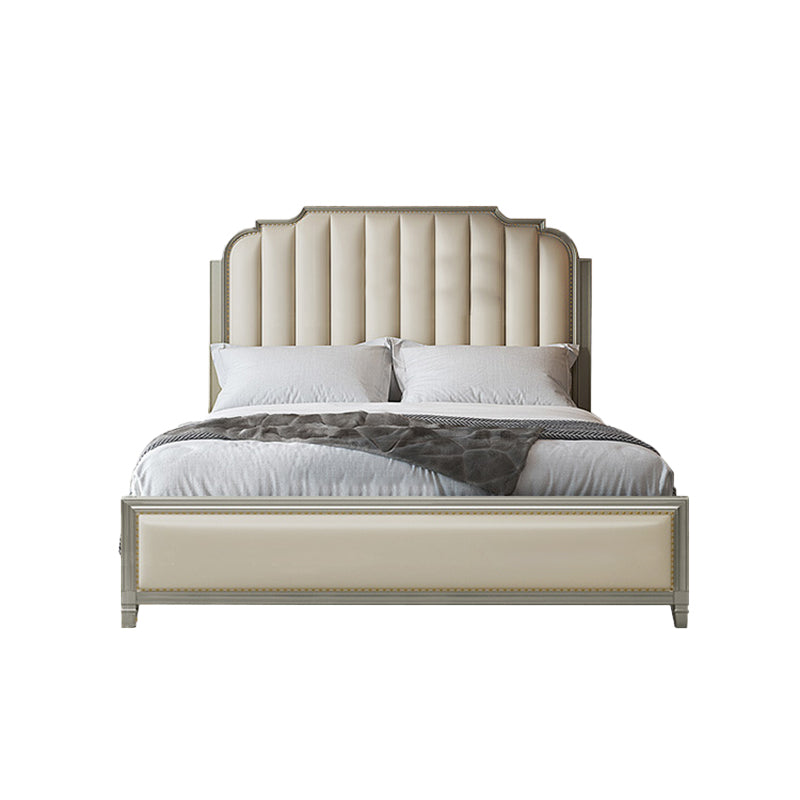 Stepped Glam Bed Frame Beech Standard Bed with Nail Head Trim Clearhalo 'Bedroom Furniture' 'Beds' 'furn' 'furn_beds' 'Furniture' 6237179