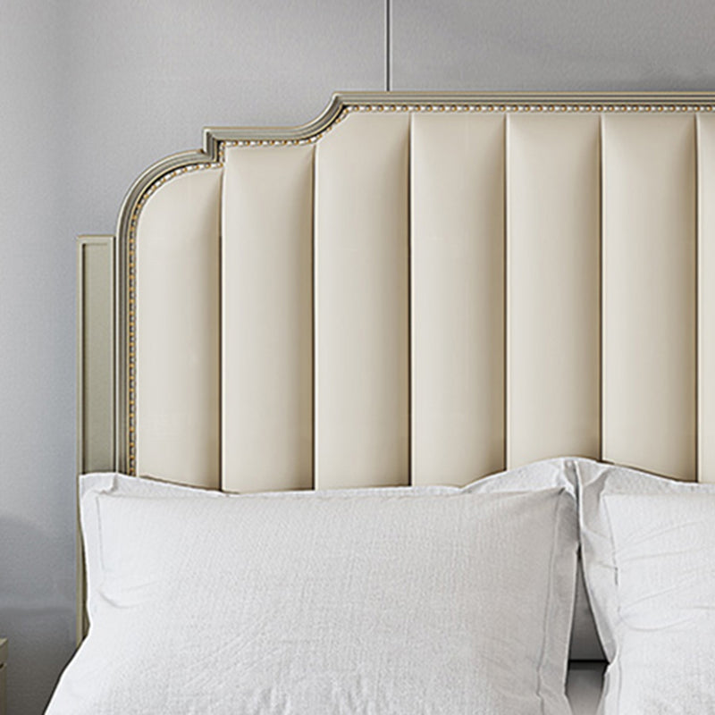 Stepped Glam Bed Frame Beech Standard Bed with Nail Head Trim Clearhalo 'Bedroom Furniture' 'Beds' 'furn' 'furn_beds' 'Furniture' 6237182