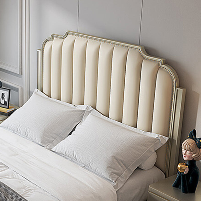 Stepped Glam Bed Frame Beech Standard Bed with Nail Head Trim Clearhalo 'Bedroom Furniture' 'Beds' 'furn' 'furn_beds' 'Furniture' 6237184