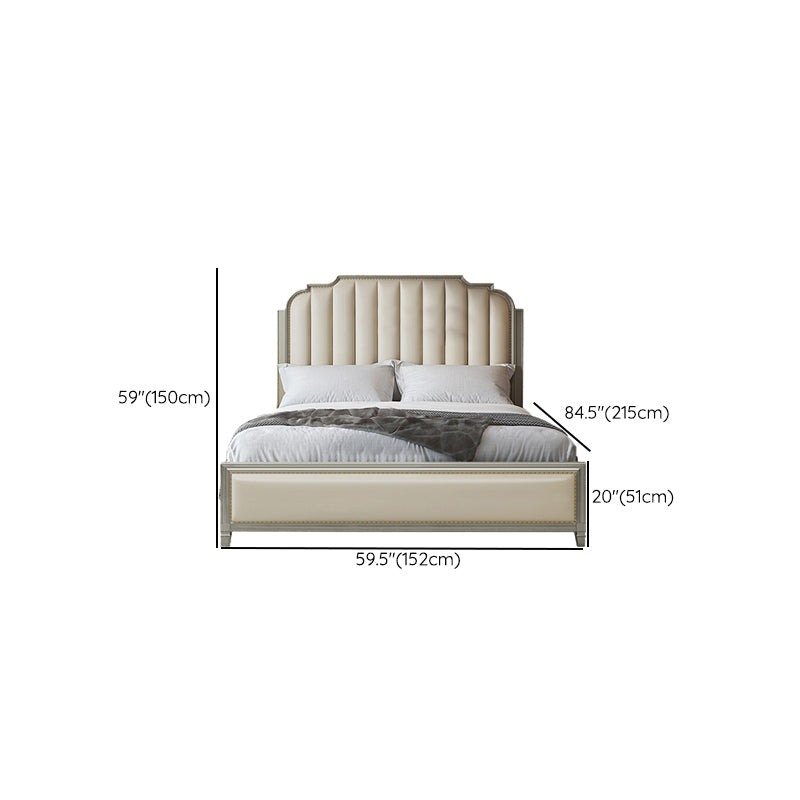 Stepped Glam Bed Frame Beech Standard Bed with Nail Head Trim Clearhalo 'Bedroom Furniture' 'Beds' 'furn' 'furn_beds' 'Furniture' 6237186