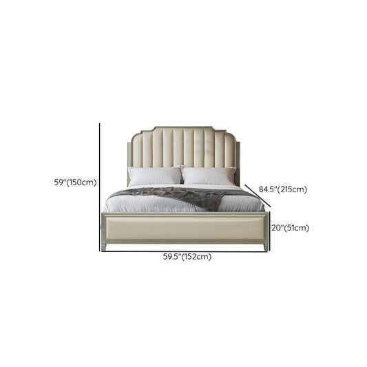 Stepped Glam Bed Frame Beech Standard Bed with Nail Head Trim Clearhalo 'Bedroom Furniture' 'Beds' 'furn' 'furn_beds' 'Furniture' 6237186