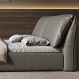 Glam Grey Bed Frame Pine Wood Upholstered Headboard Standard Bed Solid Color