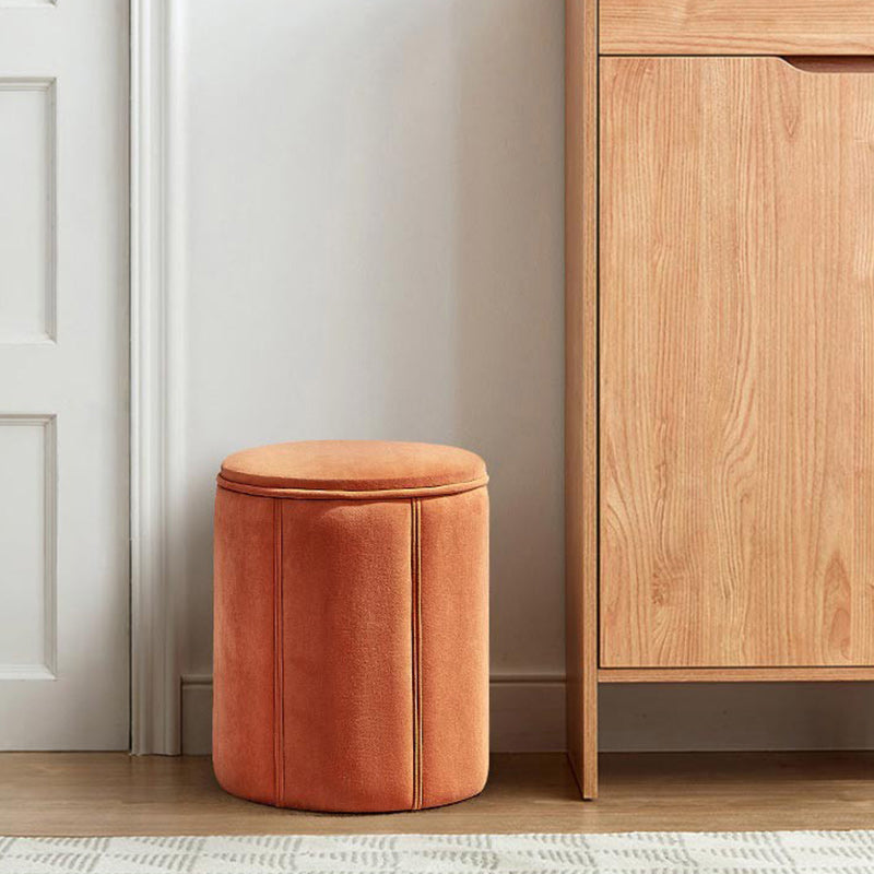 Orange Velvet Ottoman Modern Round Ottoman Stain Resistant Ottoman Orange 1 Piece Clearhalo 'furn' 'furn_ottomans_poufs' 'Furniture' 'Living Room Furniture' 'Ottomans & Poufs' 'ottomans_poufs' 6238641