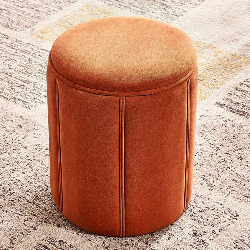 Orange Velvet Ottoman Modern Round Ottoman Stain Resistant Ottoman Clearhalo 'furn' 'furn_ottomans_poufs' 'Furniture' 'Living Room Furniture' 'Ottomans & Poufs' 'ottomans_poufs' 6238643