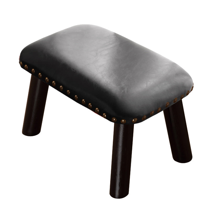 Faux Leather Ottoman Whole Colored Nailhead Trim Water Resistant Rectangle Pouf Ottoman Gloss Black 1 Piece Clearhalo 'furn' 'furn_ottomans_poufs' 'Furniture' 'Living Room Furniture' 'Ottomans & Poufs' 'ottomans_poufs' 6238696