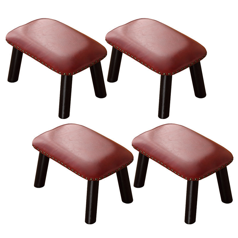 Faux Leather Ottoman Whole Colored Nailhead Trim Water Resistant Rectangle Pouf Ottoman Burgundy-Black 4 Piece Set Clearhalo 'furn' 'furn_ottomans_poufs' 'Furniture' 'Living Room Furniture' 'Ottomans & Poufs' 'ottomans_poufs' 6238716