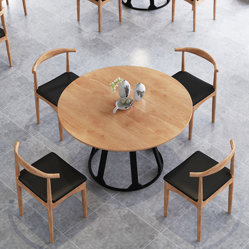 1/3/5 Pieces Modern Dining Set Solid Wood Round Table with Leather Chairs