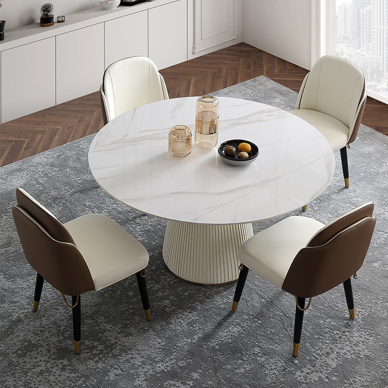 1/4/5/7 Pieces Extendable Round Dining Set Modern Sintered Stone Top Dining Table Set