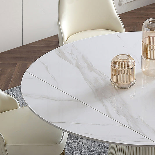 1/4/5/7ピース拡張可能な丸いダイニングセットモダンな焼結石トップダイニングテーブルセット