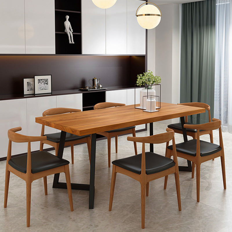 Juego de comedor rectangular de 1/2/5/7 piezas, mesa de comedor de madera maciza con sillas de cuero