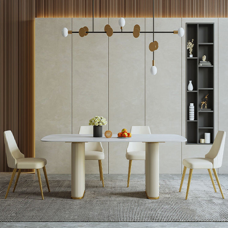 1/4/6/7/9-delige rechthoekige eetset Eettafel met gesinterd stenen blad en leren stoelen