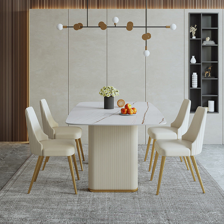 1/4/6/7/9-delige rechthoekige eetset Eettafel met gesinterd stenen blad en leren stoelen