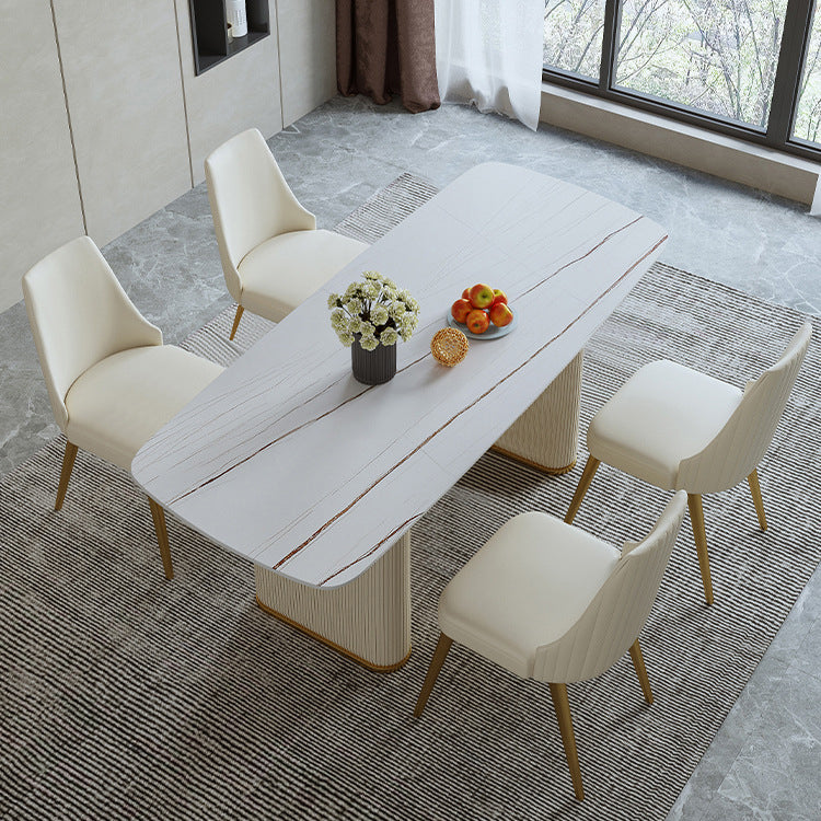 1/4/6/7/9-delige rechthoekige eetset Eettafel met gesinterd stenen blad en leren stoelen