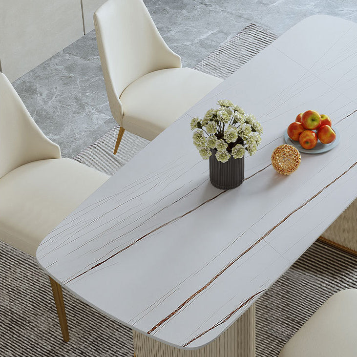 1/4/6/7/9-delige rechthoekige eetset Eettafel met gesinterd stenen blad en leren stoelen