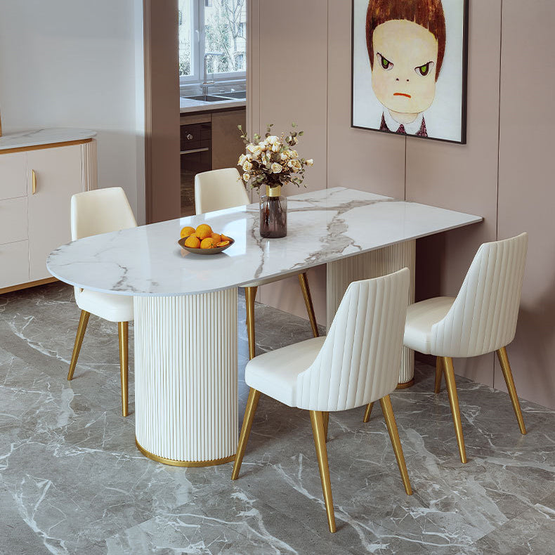 1/4/6/7/9-delige rechthoekige eetset Eettafel met gesinterd stenen blad en leren stoelen