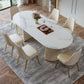 1/4/6/7/9-delige rechthoekige eetset Eettafel met gesinterd stenen blad en leren stoelen