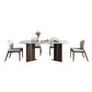 Juego de comedor rectangular de 1/4/5/6/7 piezas, mesa de comedor con tapa de piedra sinterizada y sillas de cuero