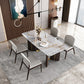 Juego de comedor rectangular de 1/4/5/6/7 piezas, mesa de comedor con tapa de piedra sinterizada y sillas de cuero