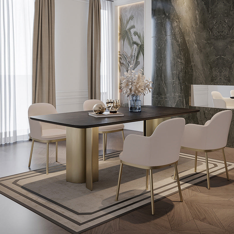 1/4/5/7 Pieces Designer Style Rectangle Dining Set Sintered Stone Top Dinette Table Set 5 Pieces: Table, 4 Chairs Clearhalo 'Dining Room Sets' 'Dining Tables & Seating' 'dining_room_set' 'furn' 'furn_dining_room_set' 'Furniture' 'Kitchen & Dining Furniture' 6239555